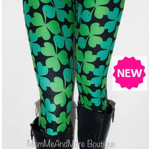 OS NEW Womens Shamrock Clover St Patrick Day Leggings Yoga Pants Tights - Picture 4 of 9